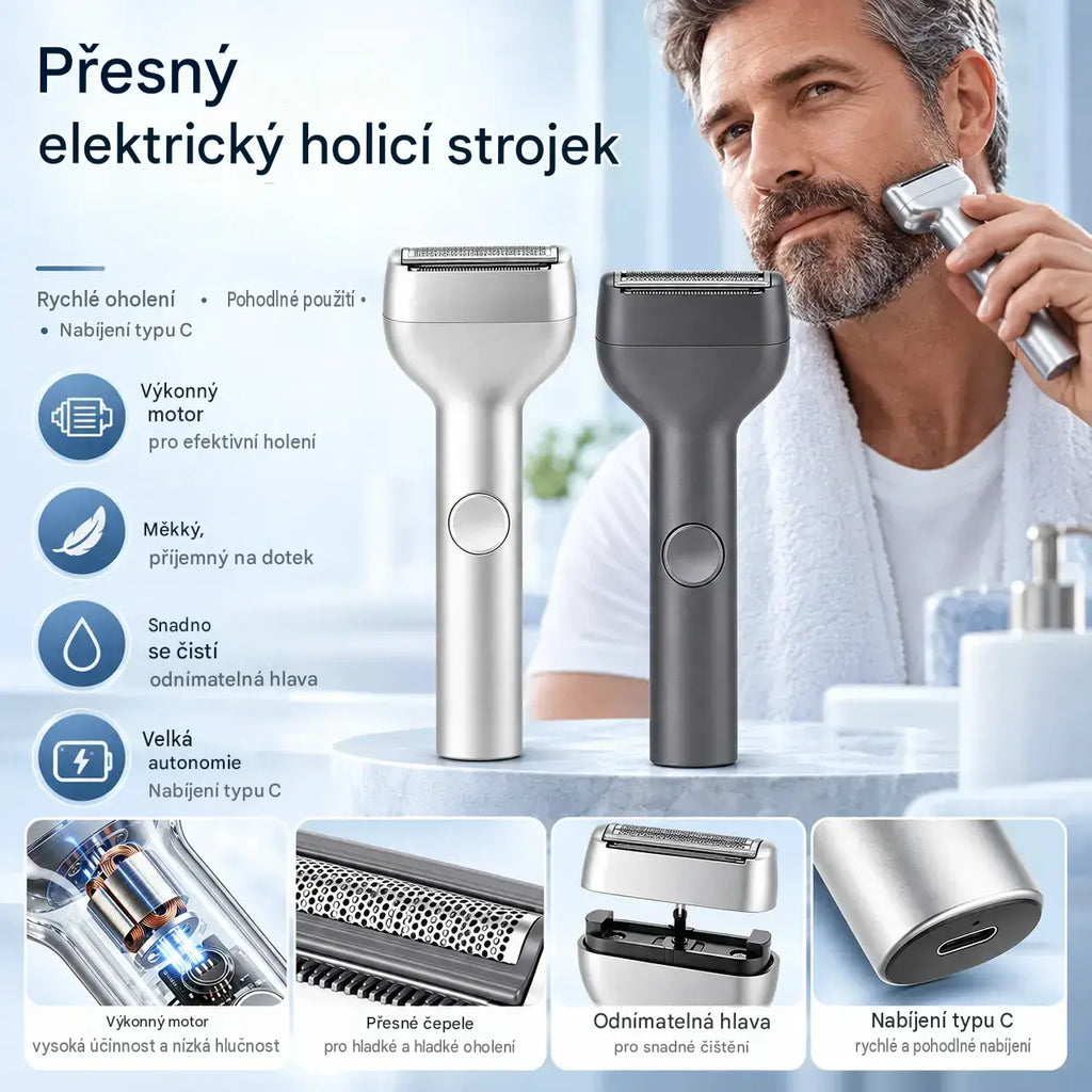 1 kusy 620 Kč  🎁 Novinka – nabídka za poloviční cenu 💥⚡ Dejte sbohem podráždění po holení! 🧔 Vysoce výkonný dobíjecí elektrický holicí strojek pro muže.
