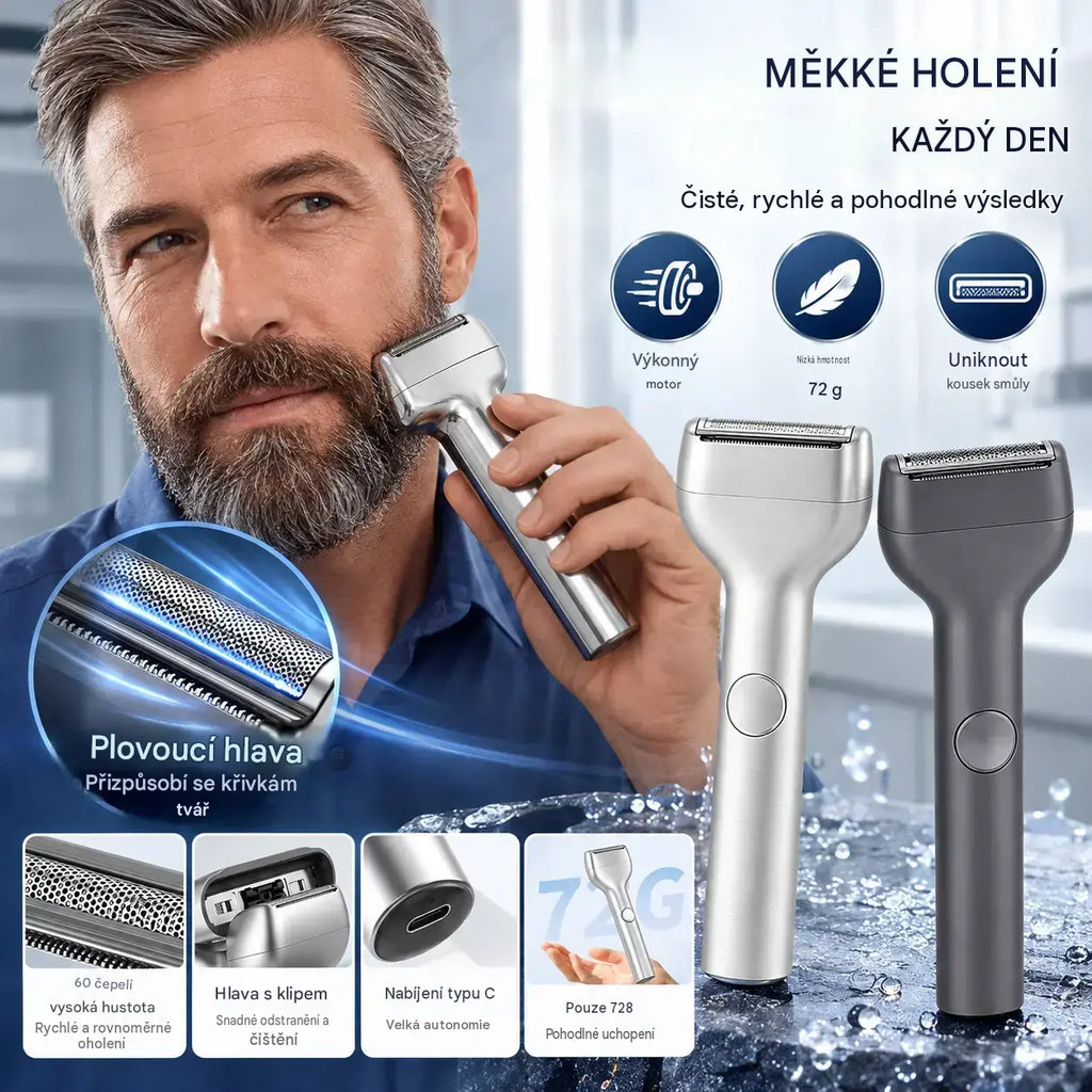 1 kusy 620 Kč  🎁 Novinka – nabídka za poloviční cenu 💥⚡ Dejte sbohem podráždění po holení! 🧔 Vysoce výkonný dobíjecí elektrický holicí strojek pro muže.