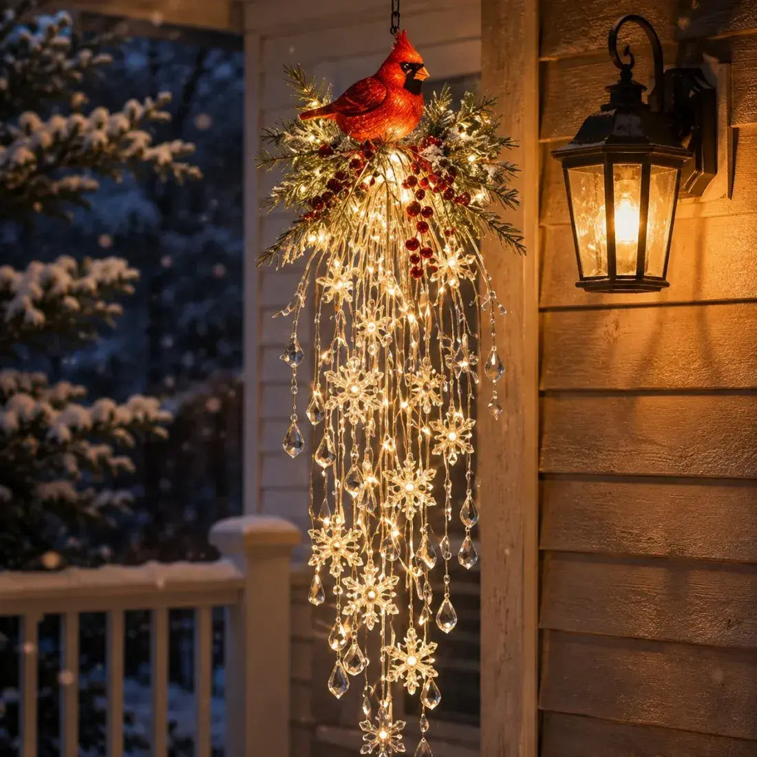 🔥 DNES SLEVA 50 % 🎅 Vánoční závěsná LED lampa se sněhovou vločkou a křišťálem | Kouzelná záře na verandu ✨