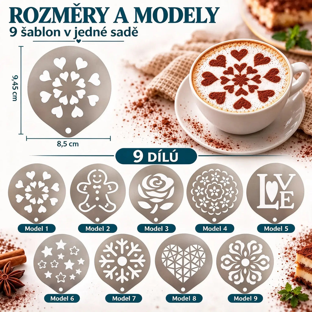 🔥9 kusů za pouhých 530 Kč🔥☕ Nerezová ocelová forma na kávové latte art