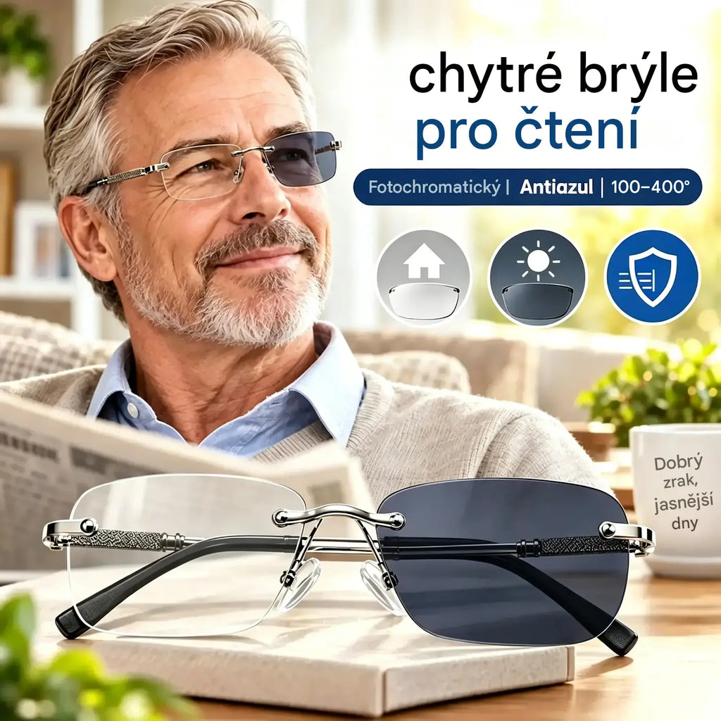 👓 Chytré fotochromatické brýle na čtení s automatickým zaostřováním – varifokální brýle pro seniory s ochranou proti modrému světlu