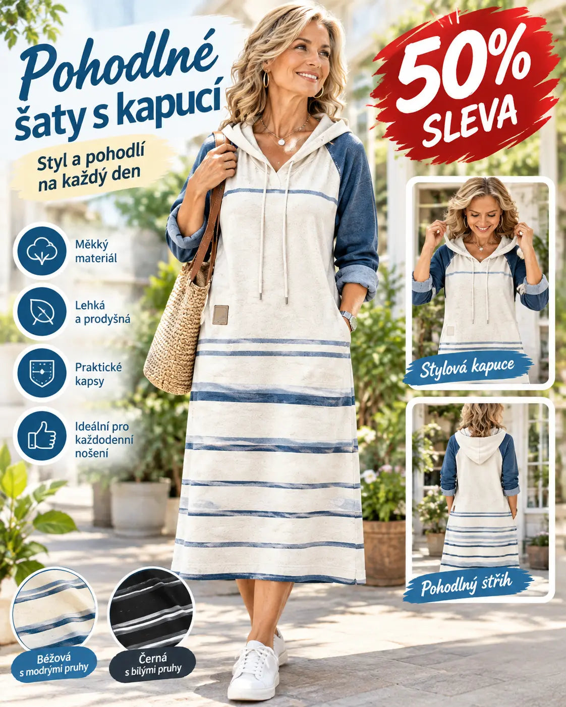 🔥【S-3XL】Nová oblíbená džínová mikina s kapucí v barevných blokech z roku 2026