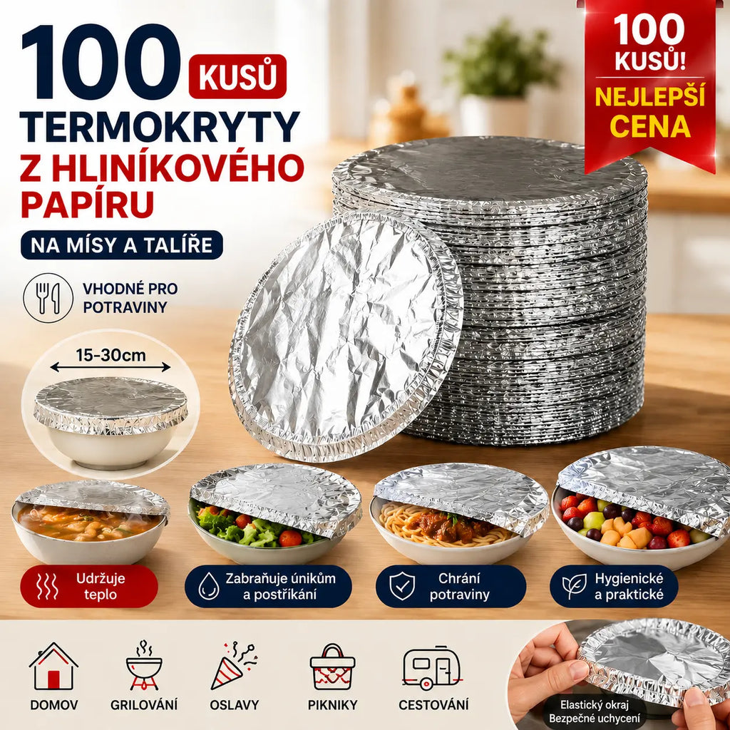 🔥50% SLEVA |【100 kusů】Izolační kryt z hliníkové fólie, potravinářský, tepelně izolační, na pokrmy, domácí kuchyně