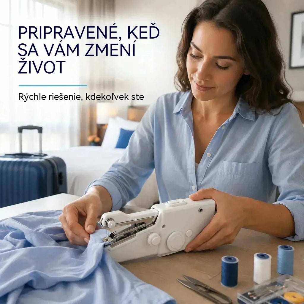 🧵【48 příslušenství】Přenosný ruční šicí stroj – rychlá oprava látek, kompaktní, bezšňůrový, ideální pro lemování a jemné látky.