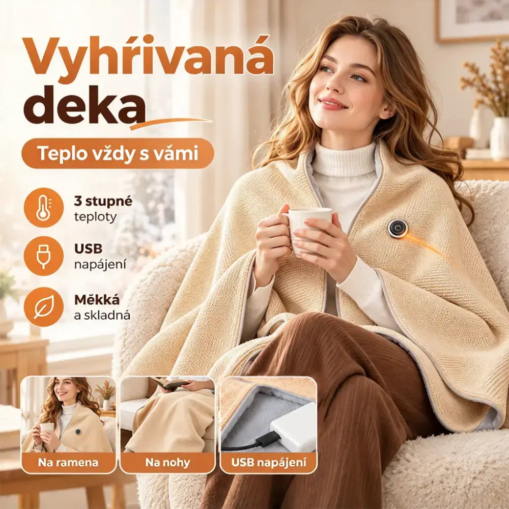 🔋🧣Pratelný přenosný elektrický vyhřívaný šál